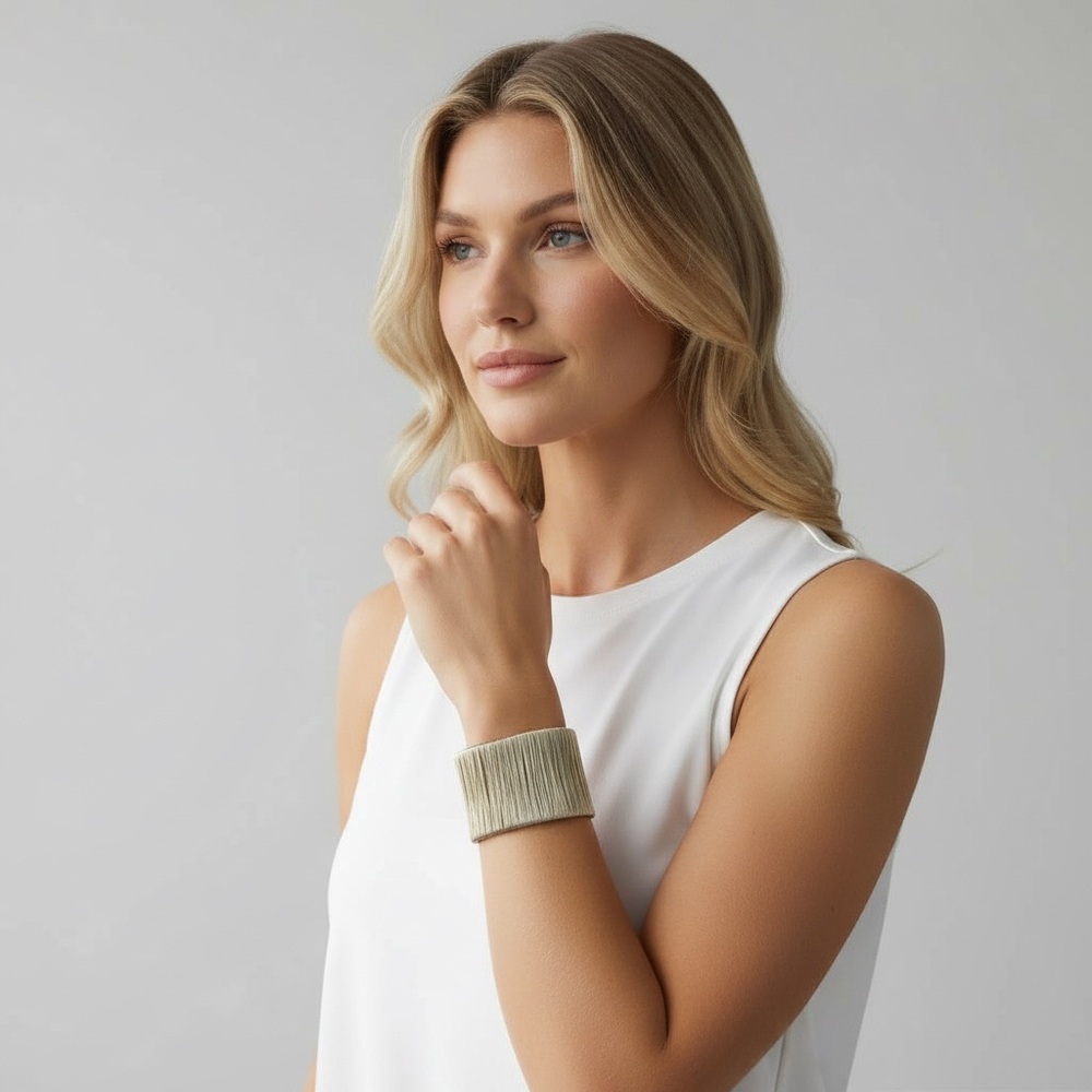 Silver Wide Stretch Cuff Bracelet Statement Jewelry